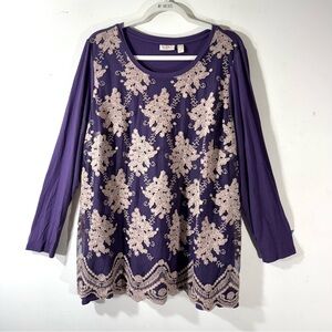 Logo Lavish By Lori Goldstein Embroidered Lace Long Sleeve Tunic